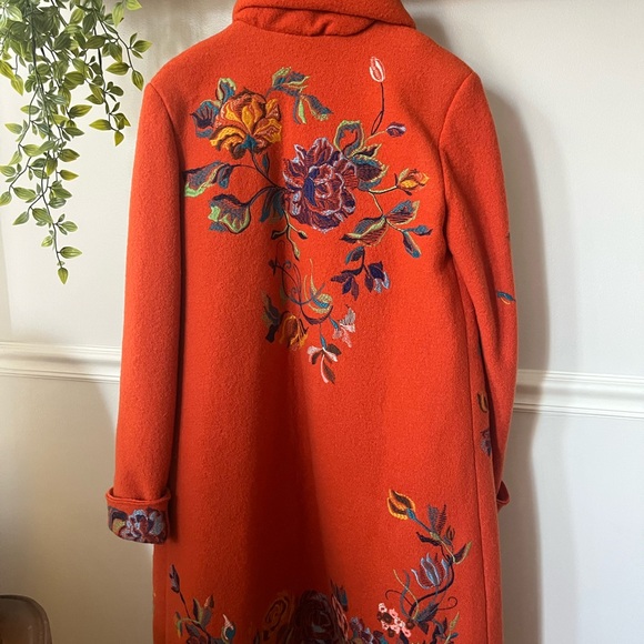 IVKO Wool Orange Coat with Floral Embroidery - Picture 7 of 8